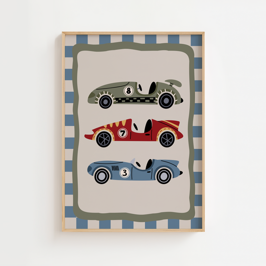 Speedster Race Car Trio Print With Border