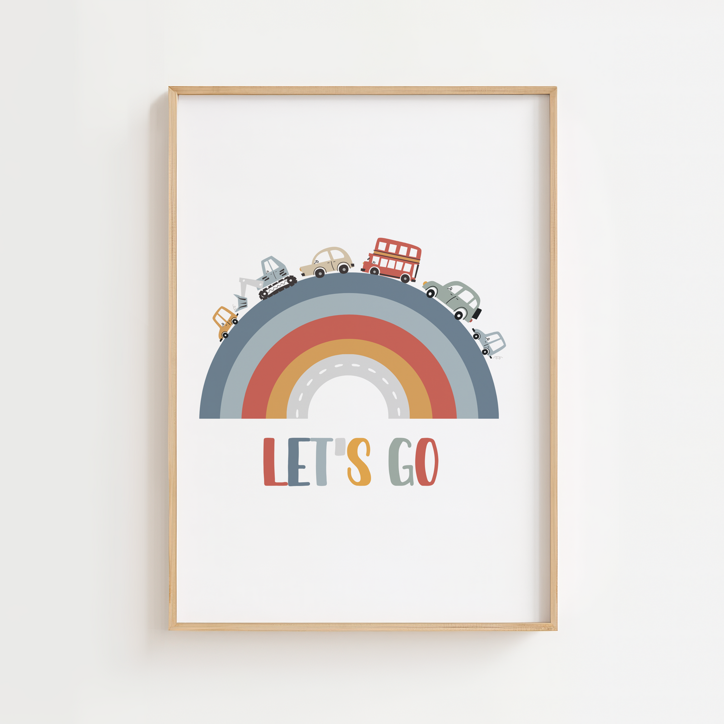 "Let's Go" Transport Rainbow Print