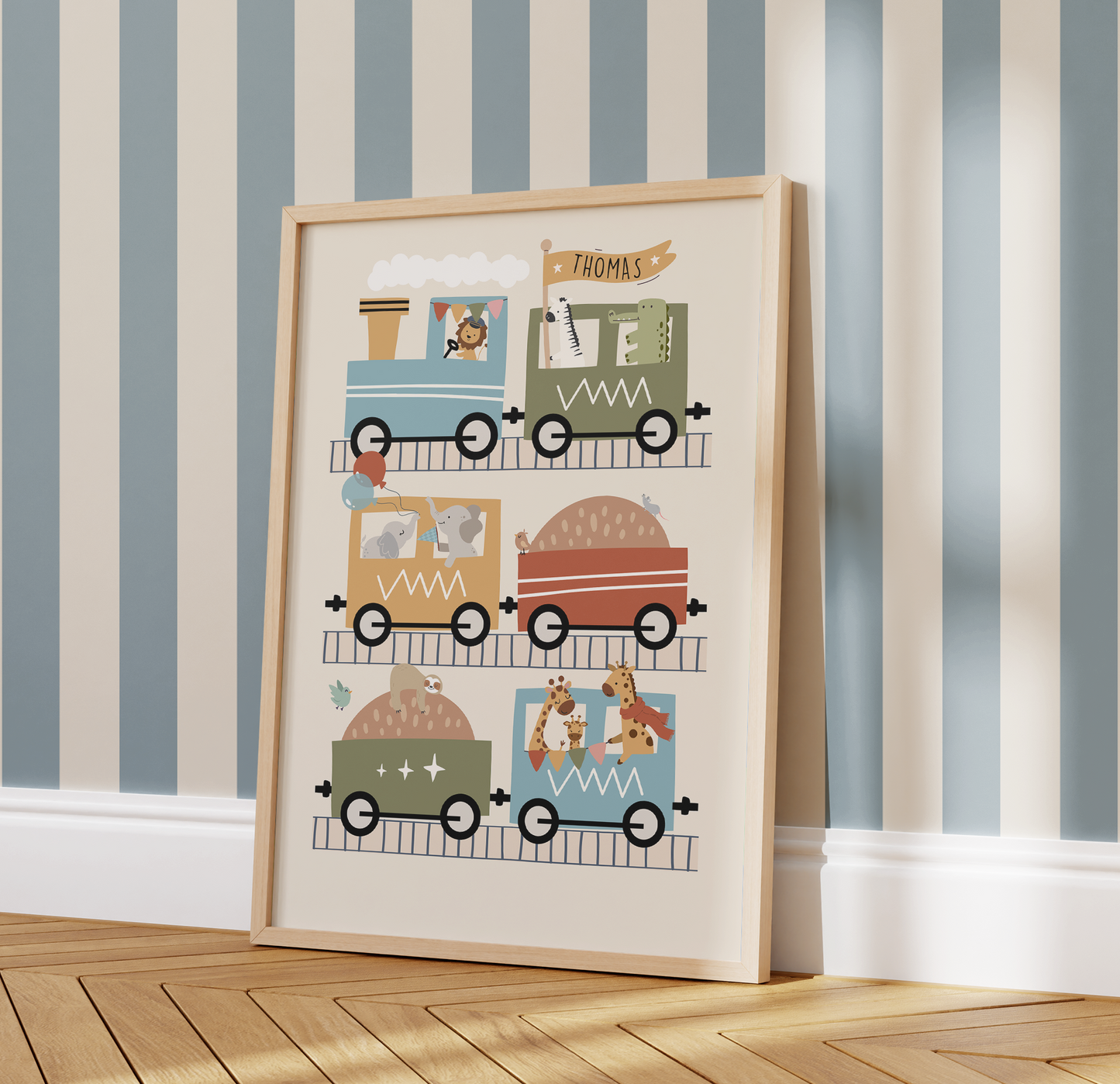 All Aboard Animal Train Print