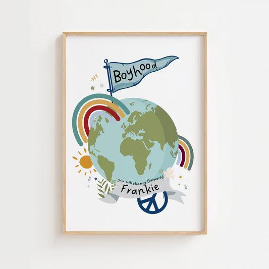Personalised Boyhood Globe Print