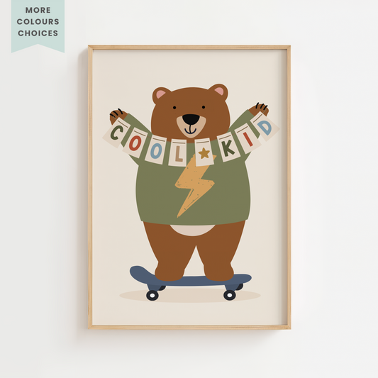 Personalised "Cool Kid" Skateboarding Bear Print