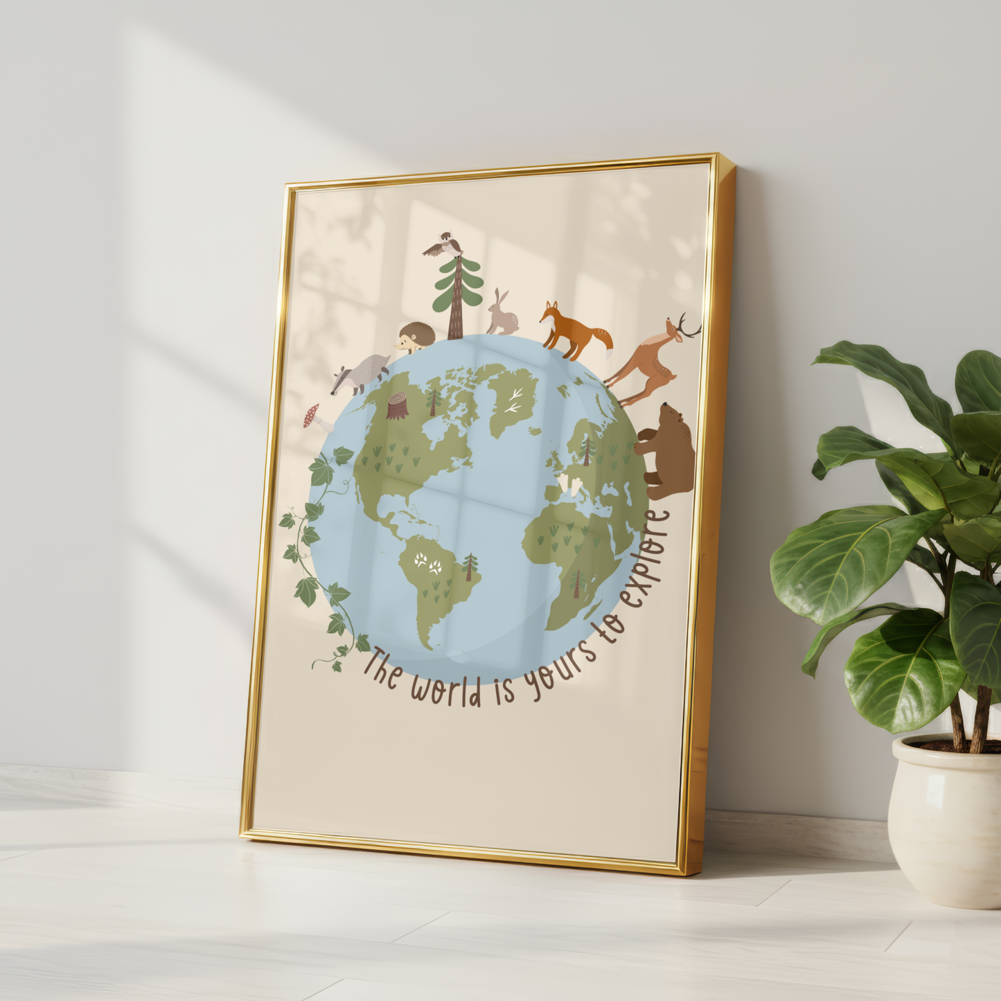 The World Is Yours to Explore Woodland Print - Beige