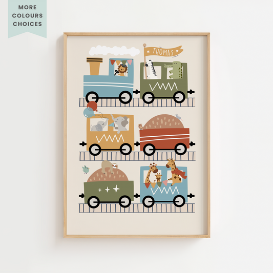 All Aboard Animal Train Print