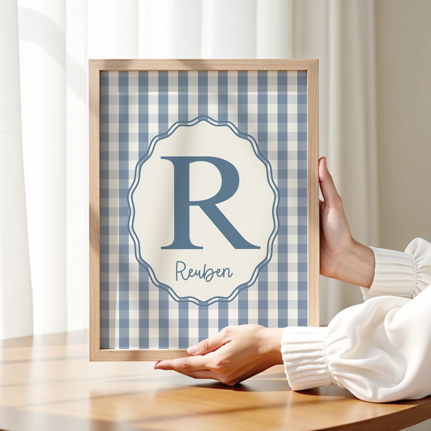 Personalised Gingham Initial Print – Blue