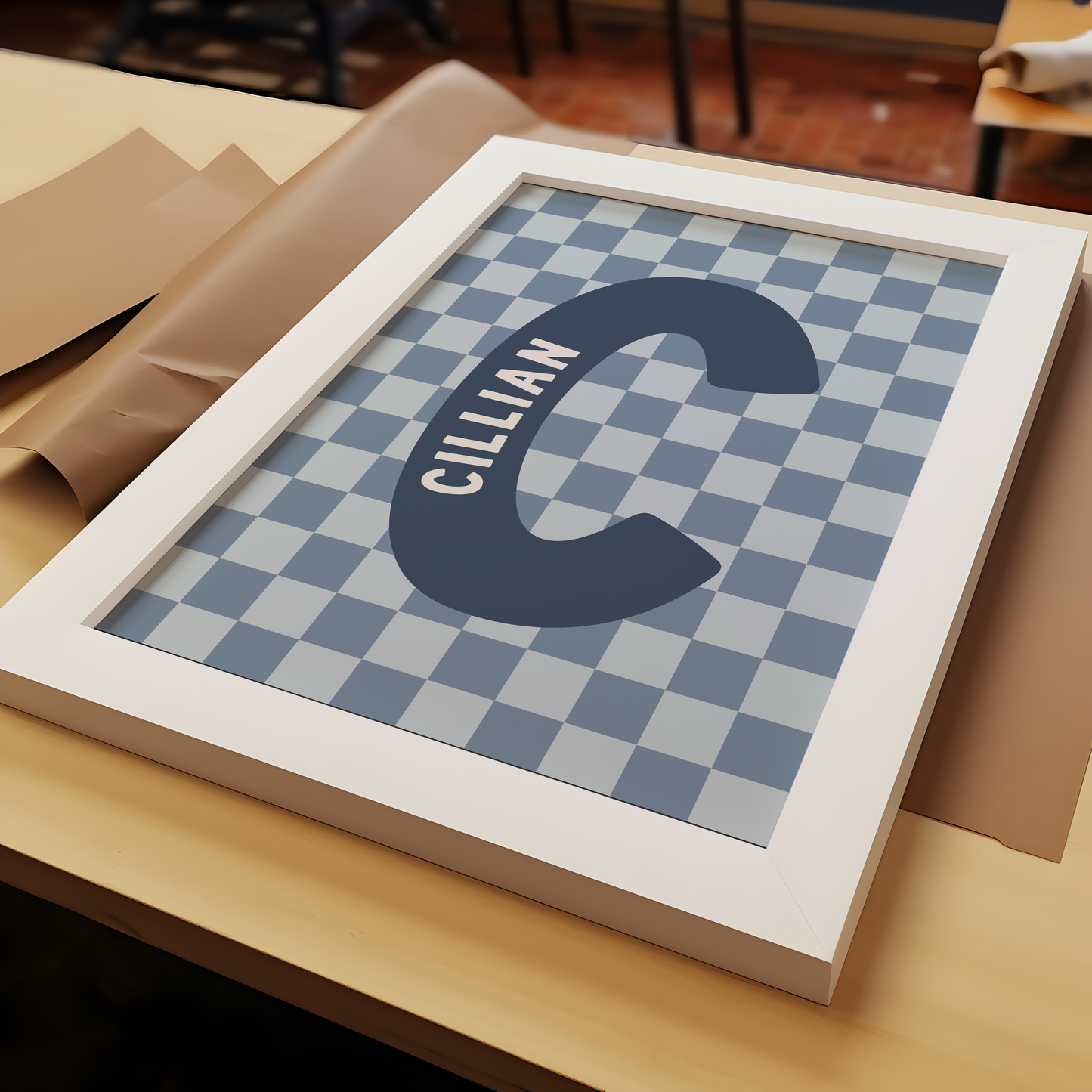 Personalised Checkerboard Initial Print – Blue