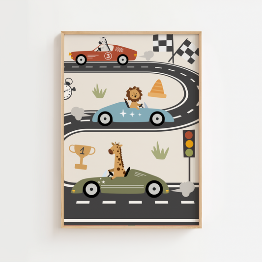 Little Animal Race Car Print