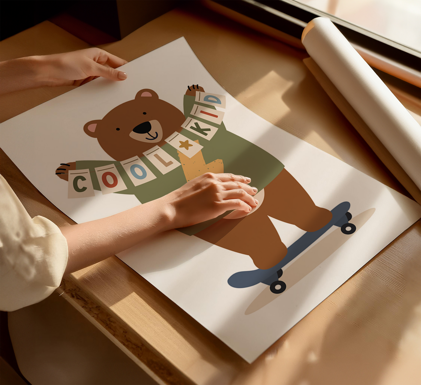 Personalised "Cool Kid" Skateboarding Bear Print