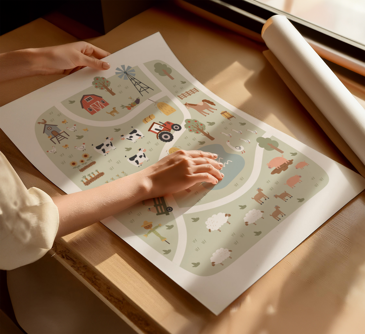 Farm Yard Map Print (Green)