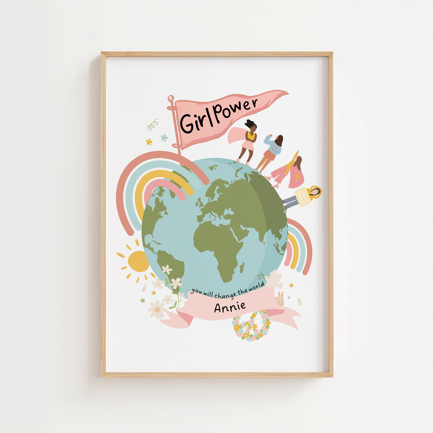 Personalised Girl Power Globe Print