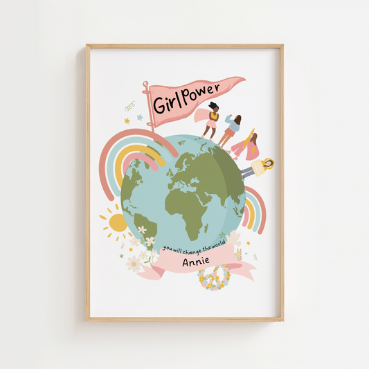Personalised Girl Power Globe Print