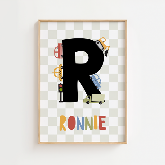 Personalised Checkerboard Transport Print