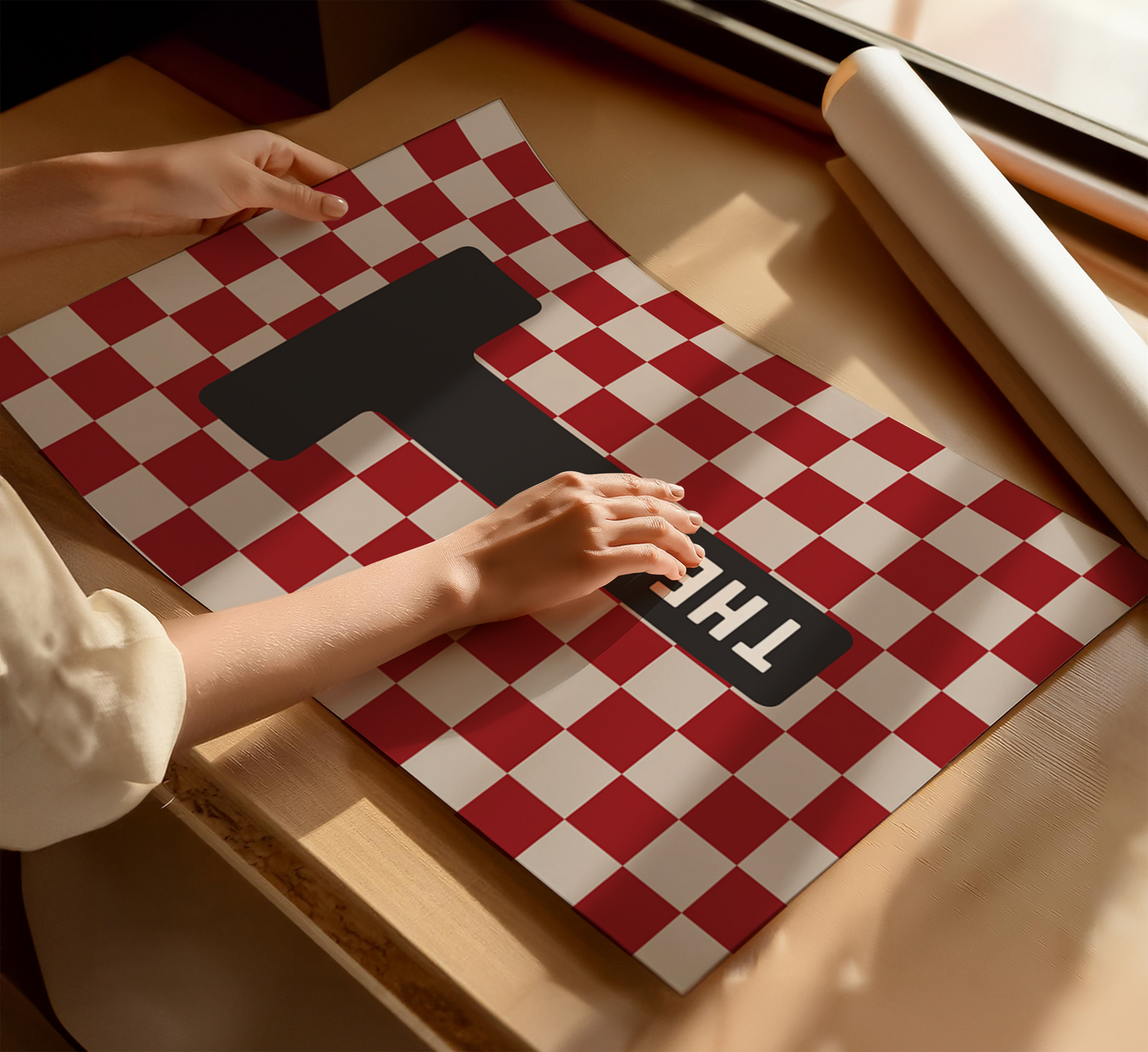 Personalised Checkerboard Initial Print – Red & Black