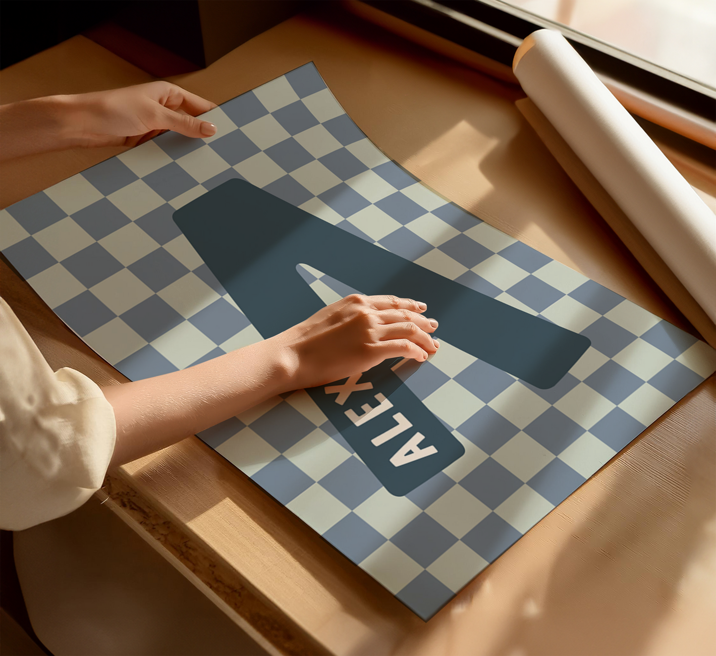 Personalised Checkerboard Initial Print – Blue & Mint