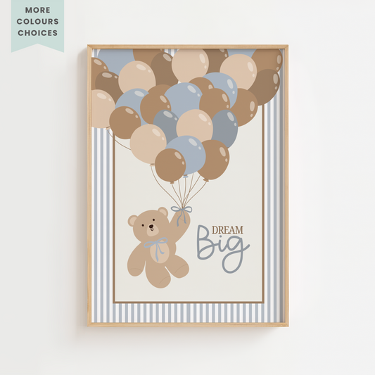 Vintage "Dream Big" Teddy Bear Balloon Print