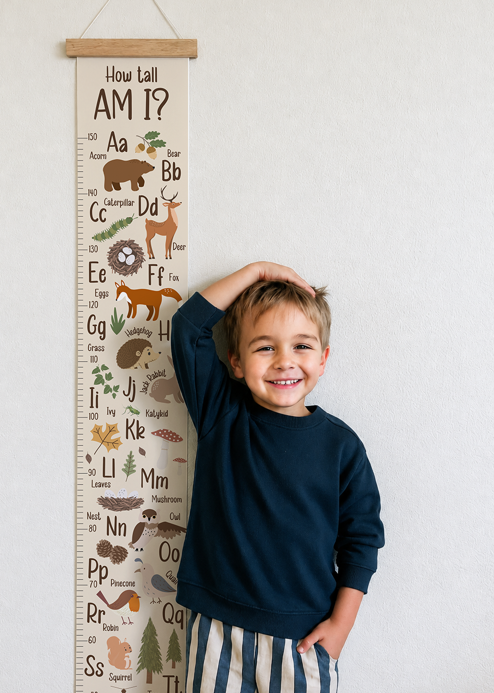 Personalised Woodland Alphabet Height Chart (Beige)