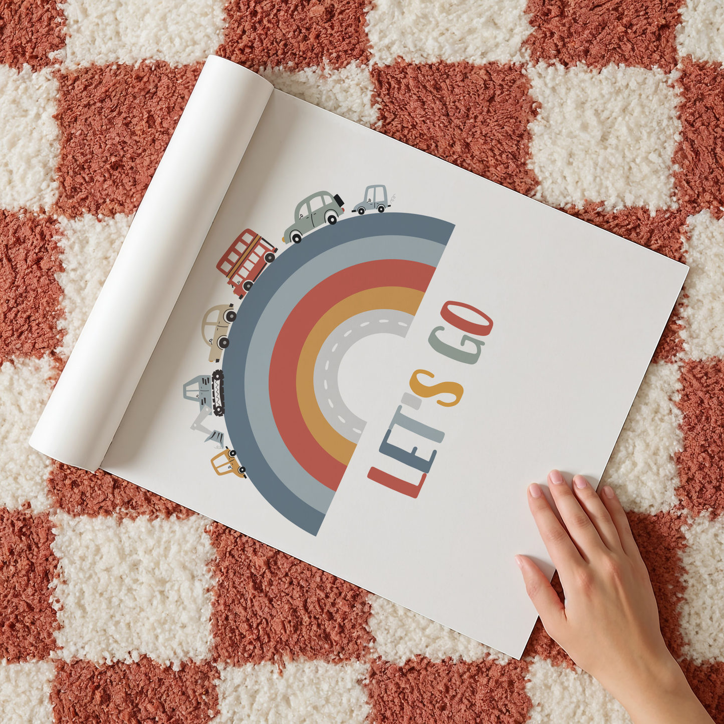 "Let's Go" Transport Rainbow Print