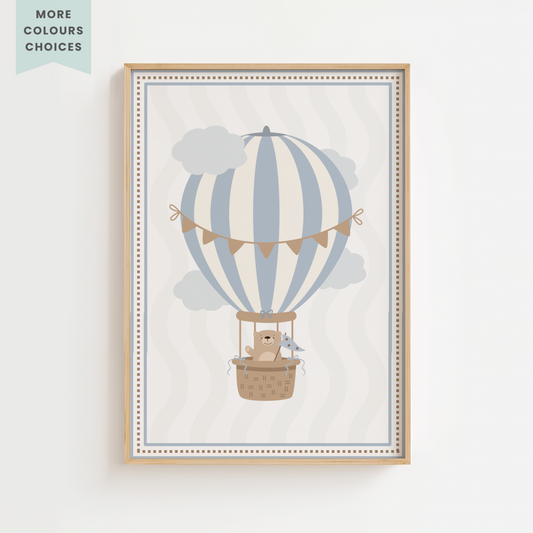 Vintage Teddy Hot Air Balloon Print