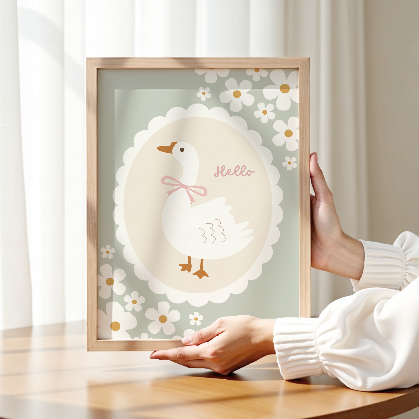 Sage Daisy Goose Print