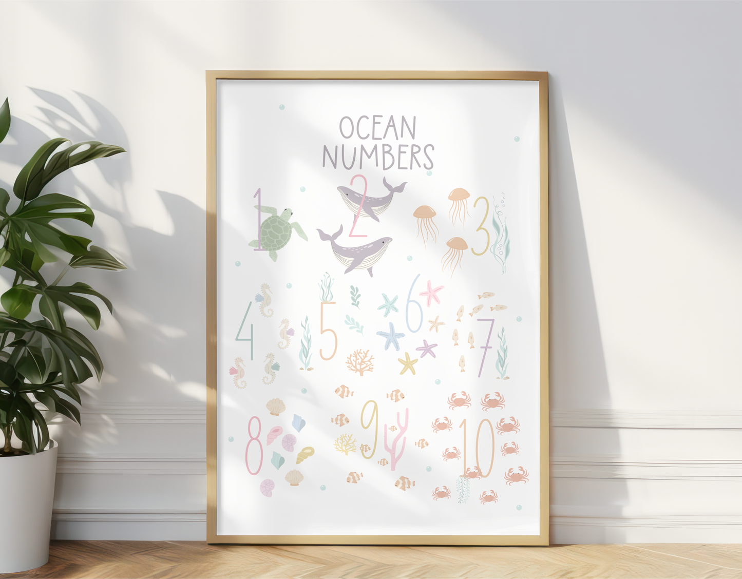 Ocean Numbers Educational Print - Pastel