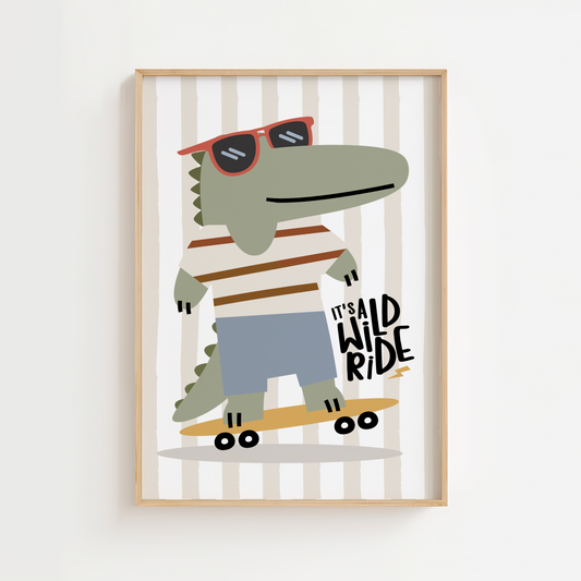 "It's a Wild Ride" Skateboarding Crocodile Print