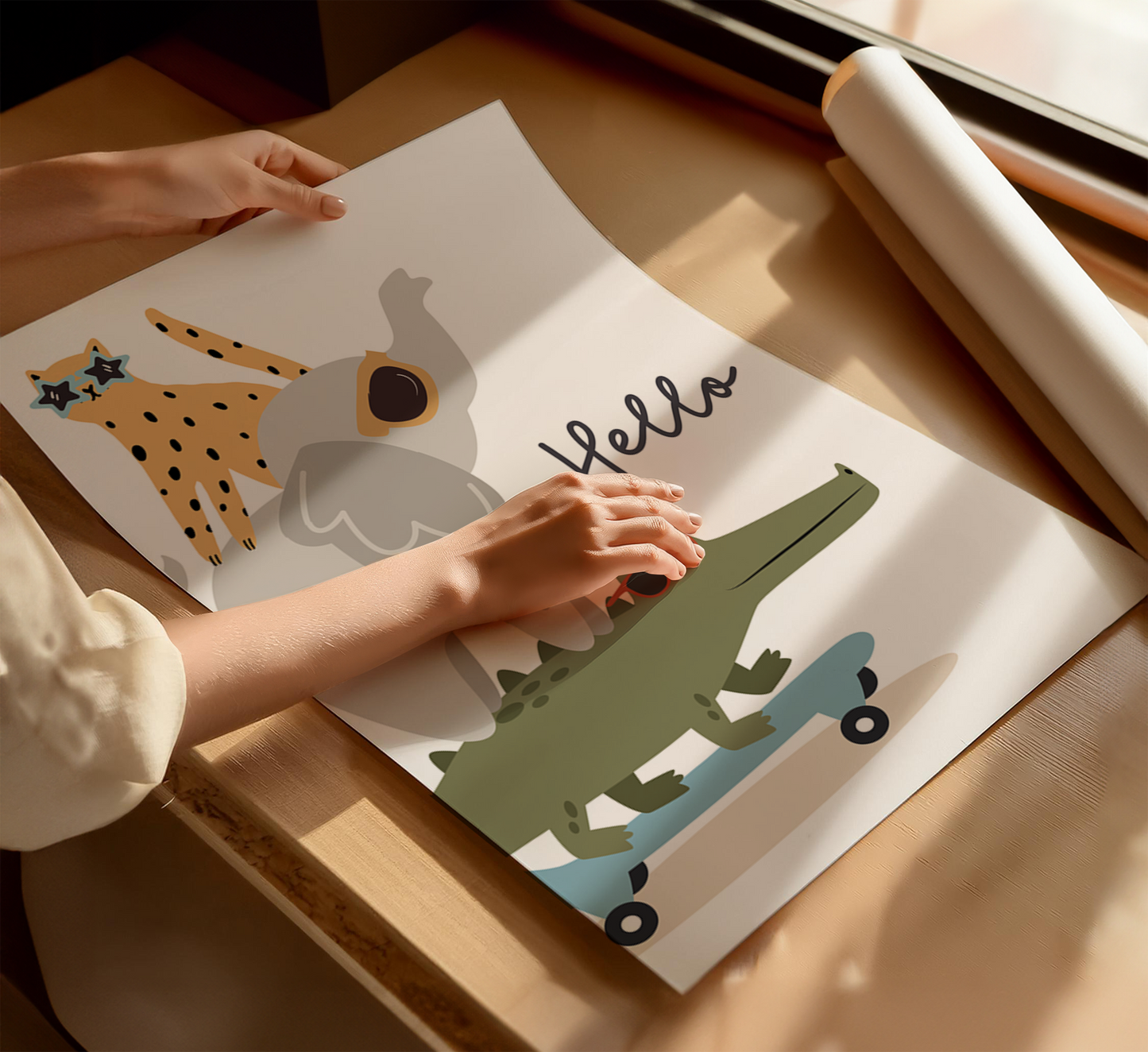 "Hello" Animal Skateboard Print