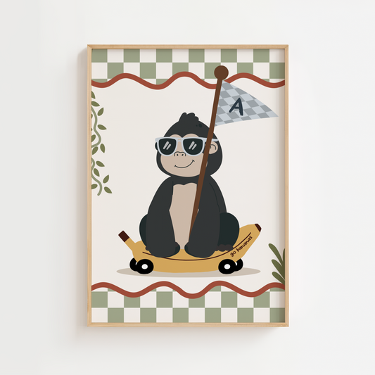 Personalised Skateboarding Gorilla Print