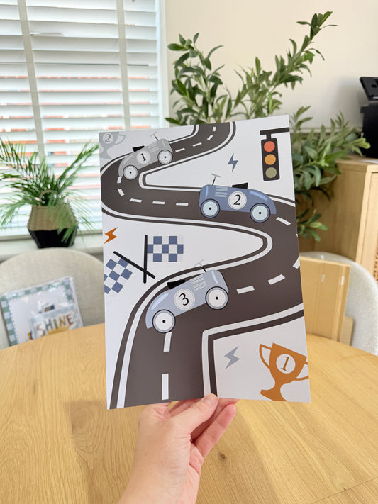 *Seconds* Little Racer Blue Cars: Size: A4