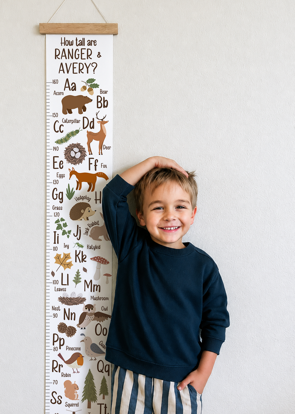 Personalised Woodland Alphabet Height Chart (White)
