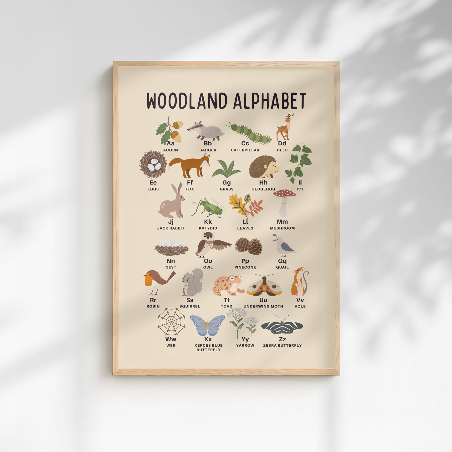 Woodland Alphabet Educational Print - Beige