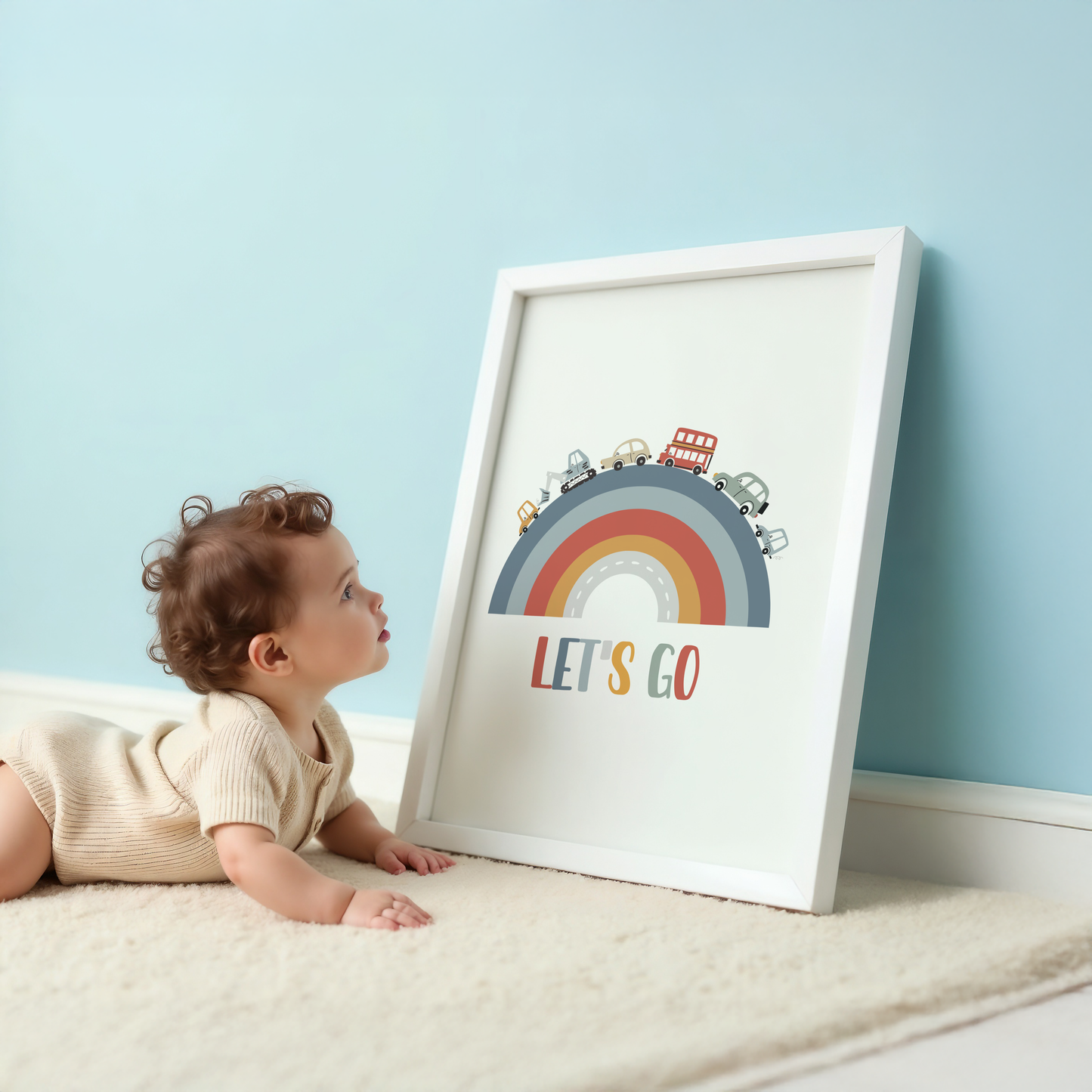"Let's Go" Transport Rainbow Print