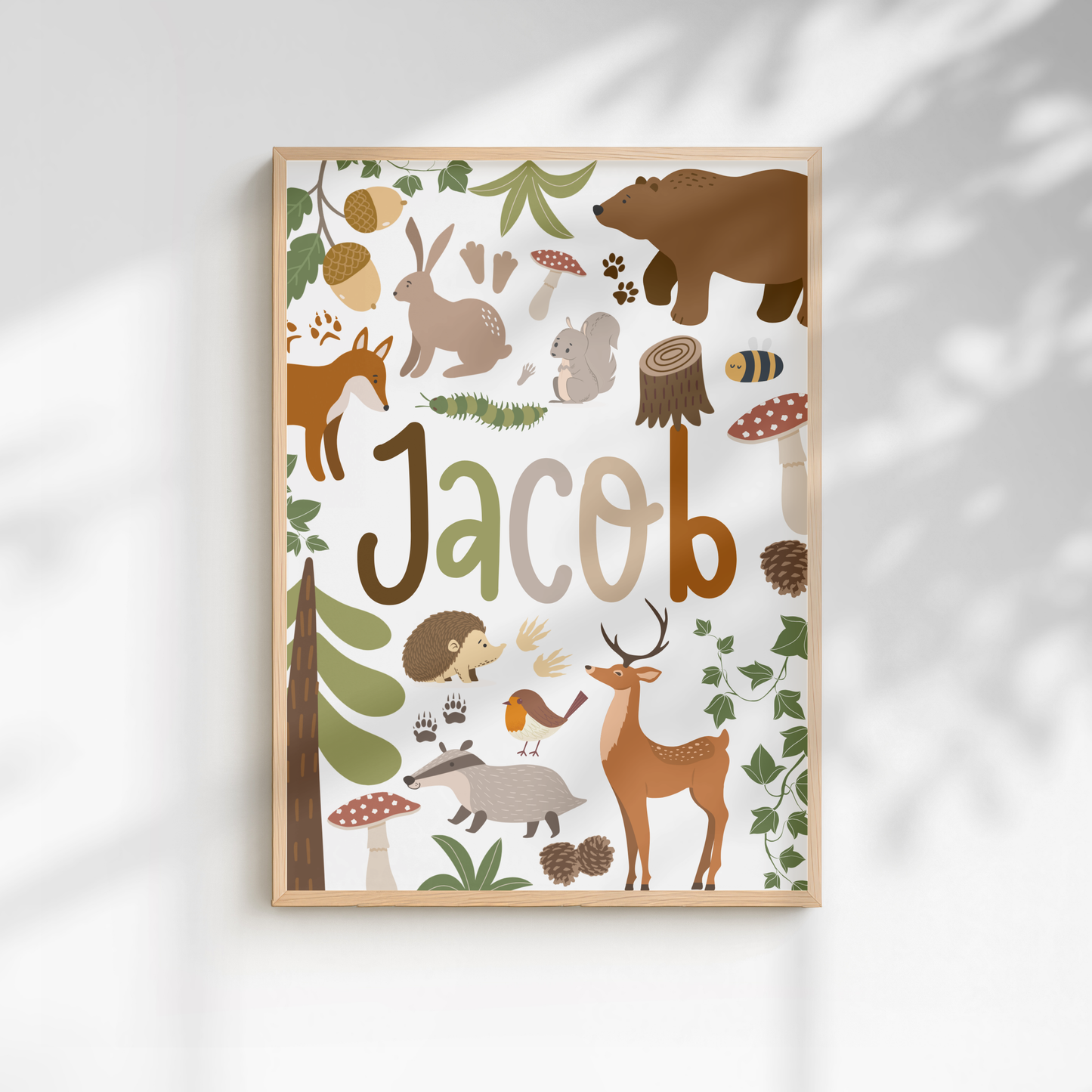 Personalised Woodland Name Print - White