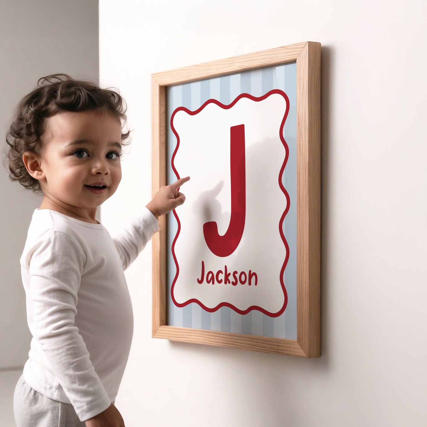 Wavy/Stripe Initial Print - Blue/Red