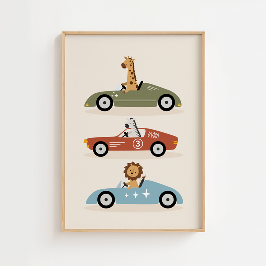 Little Animal Race Car Print