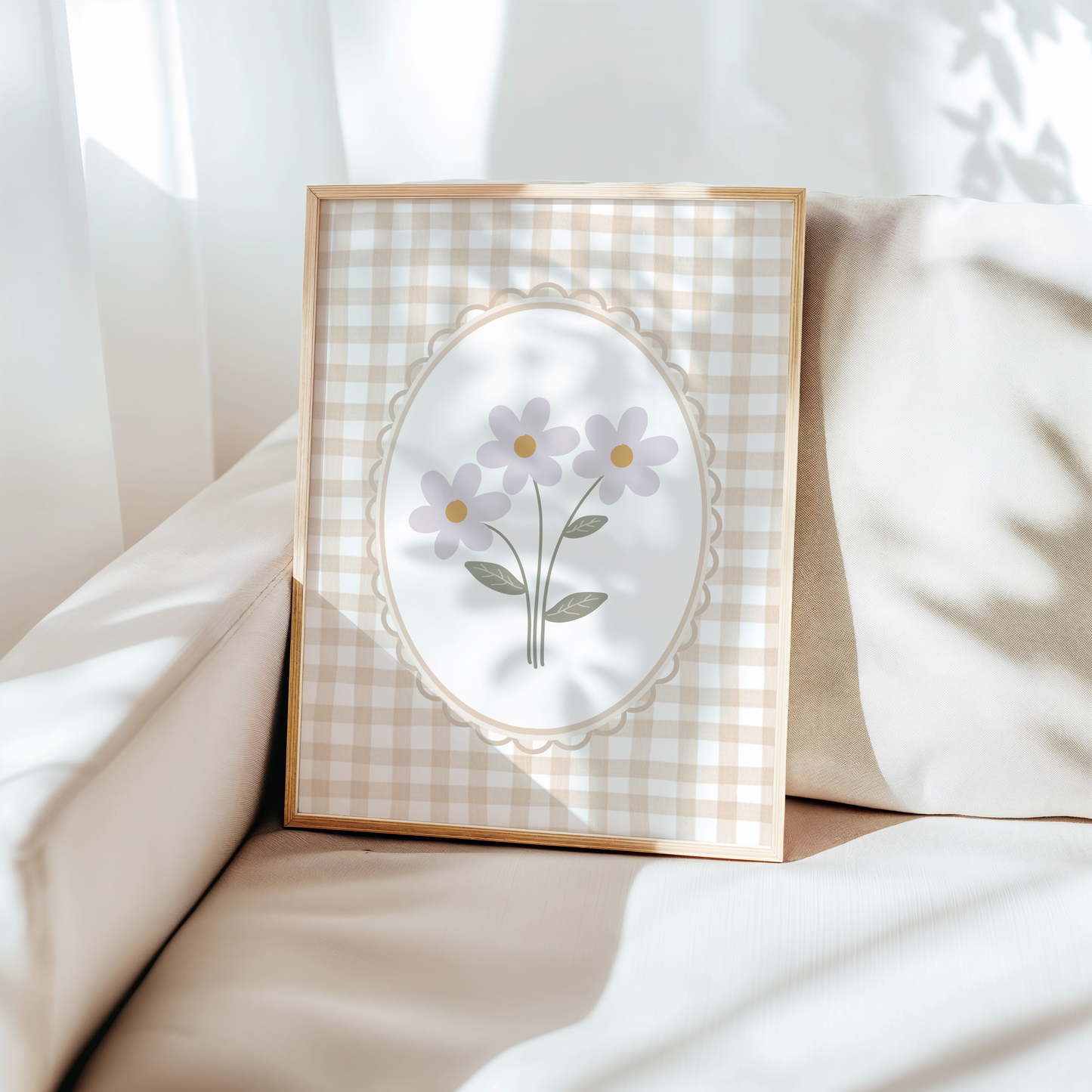 Vintage Gingham Daisy Print