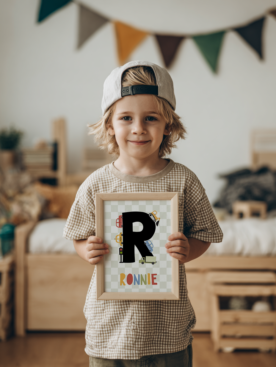 Personalised Checkerboard Transport Print