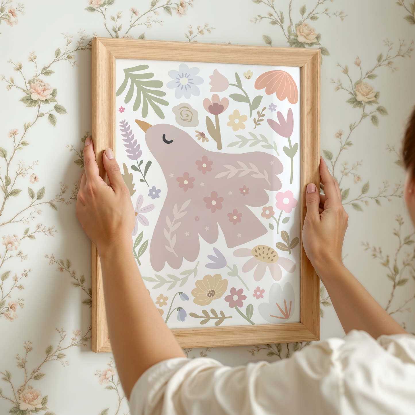 Vintage Floral Dove Print