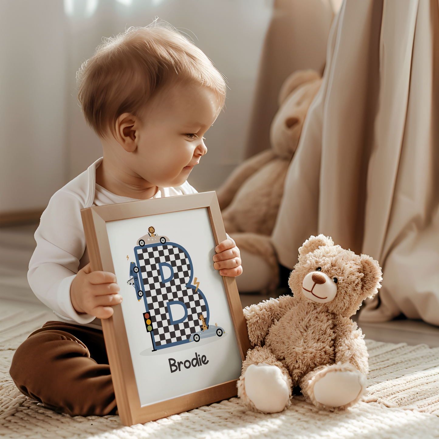 Personalised Animal Race Car Print