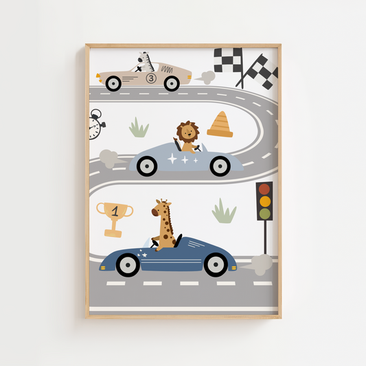 Little Animal Race Car Print