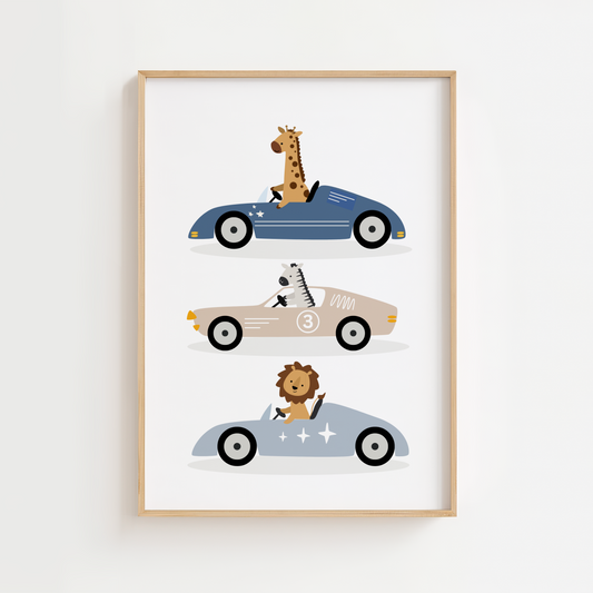 Little Animal Race Car Print