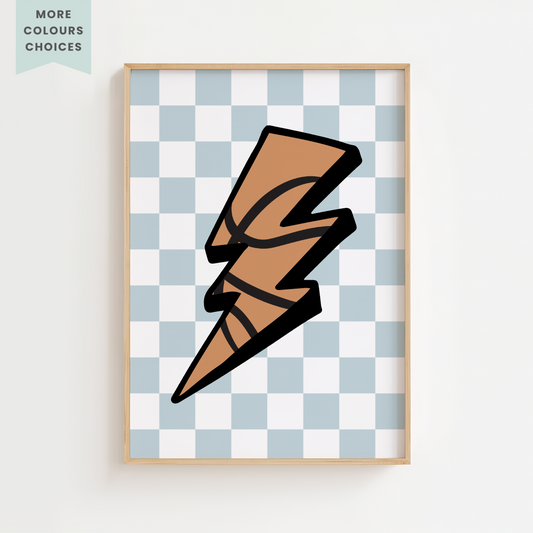 Checkerboard Lightning Bolt Basketball Print