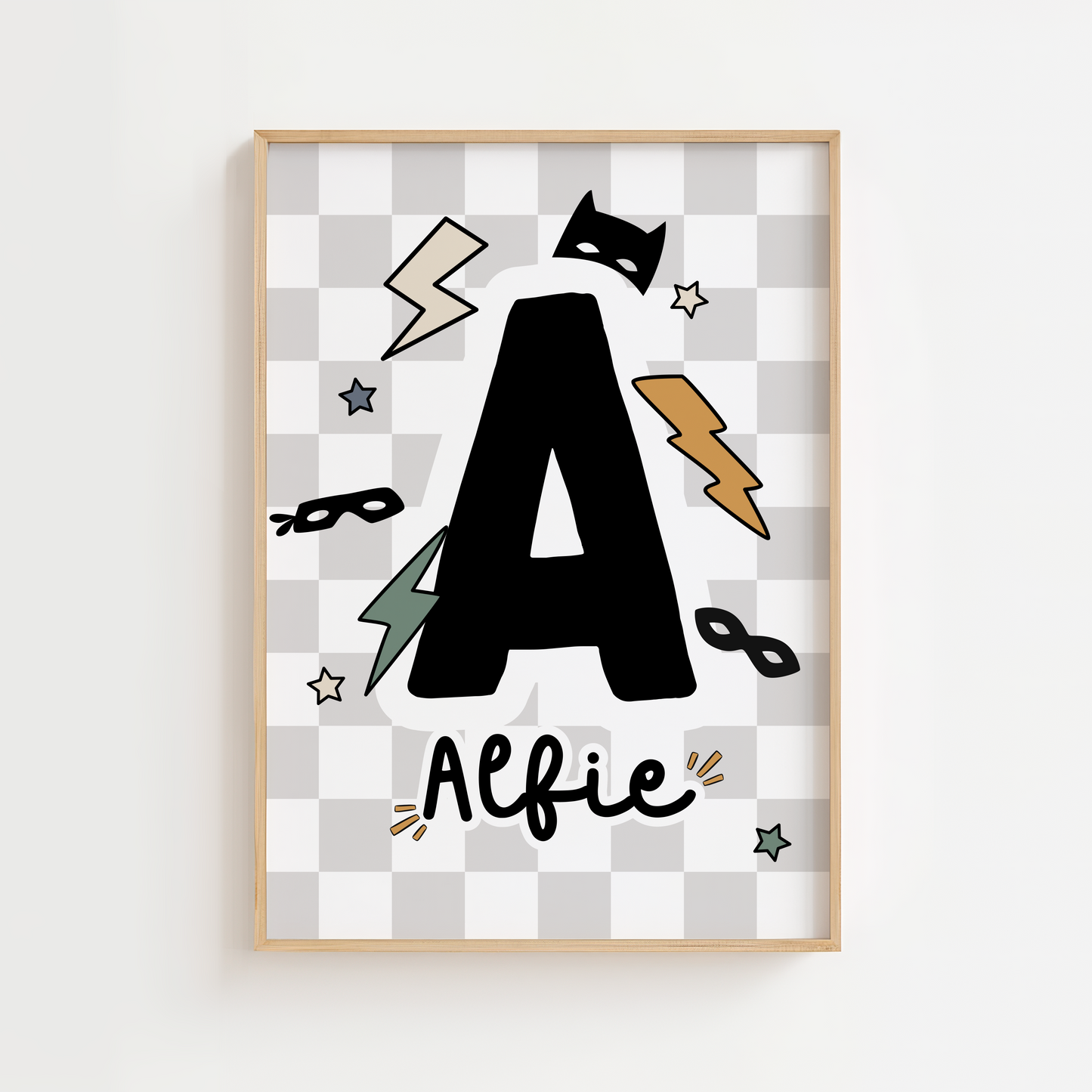 Personalised Checkerboard Superhero Print