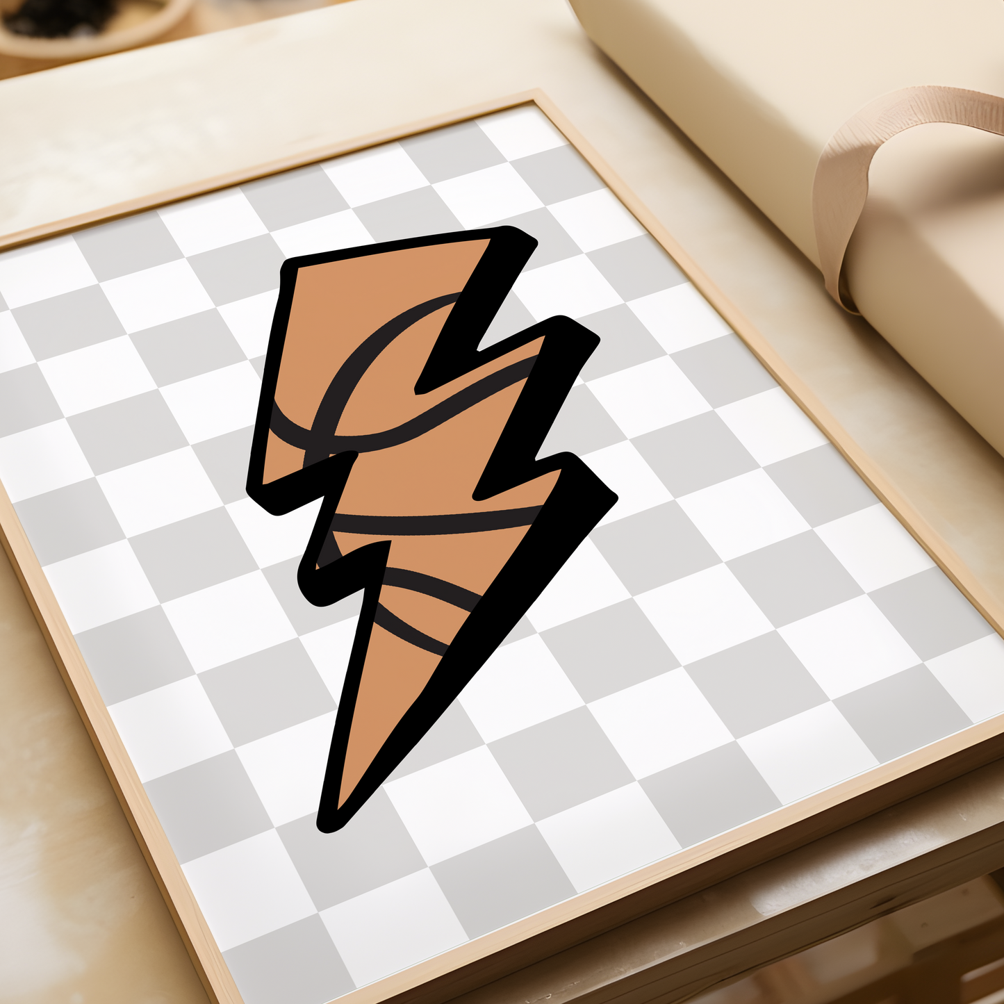 Checkerboard Lightning Bolt Basketball Print