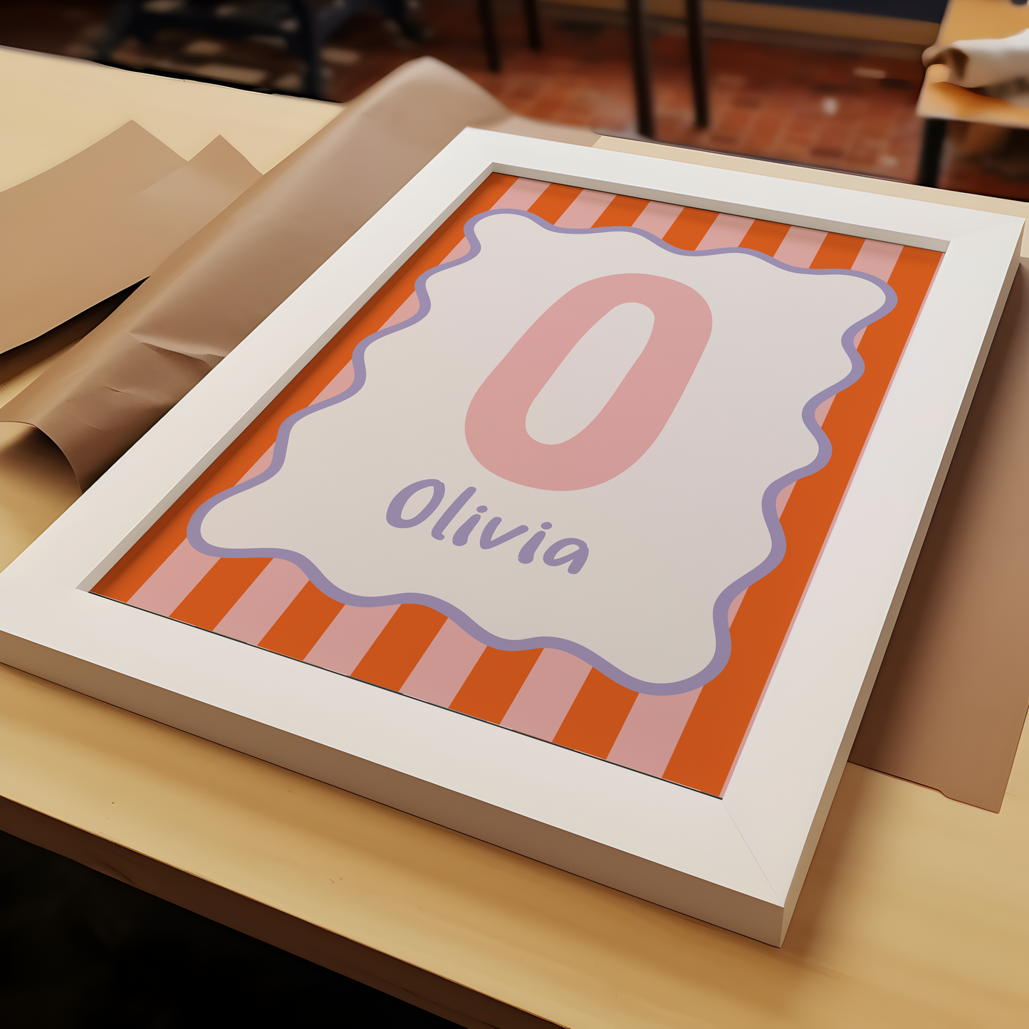 Wavy/Stripe Initial Print - Orange/Pink/Lilac