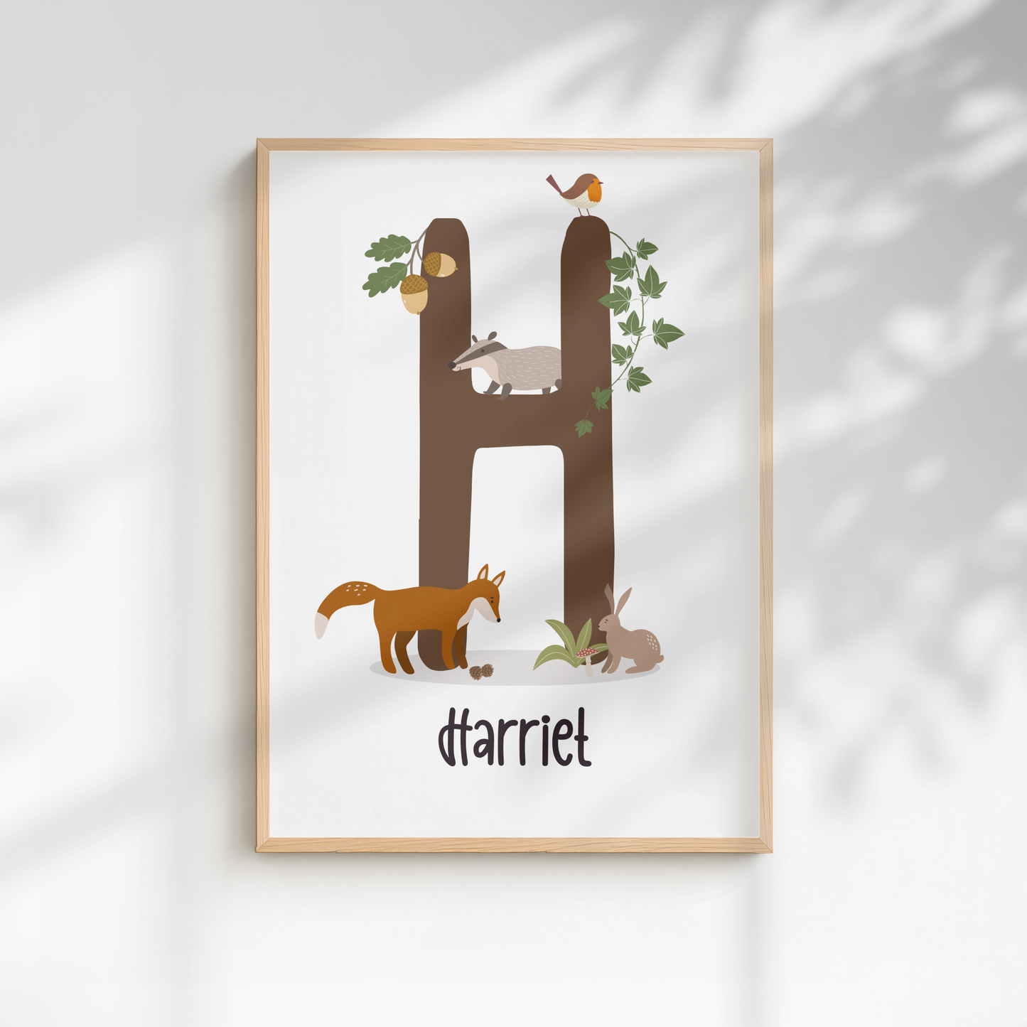 Personalised Woodland Name Print - White