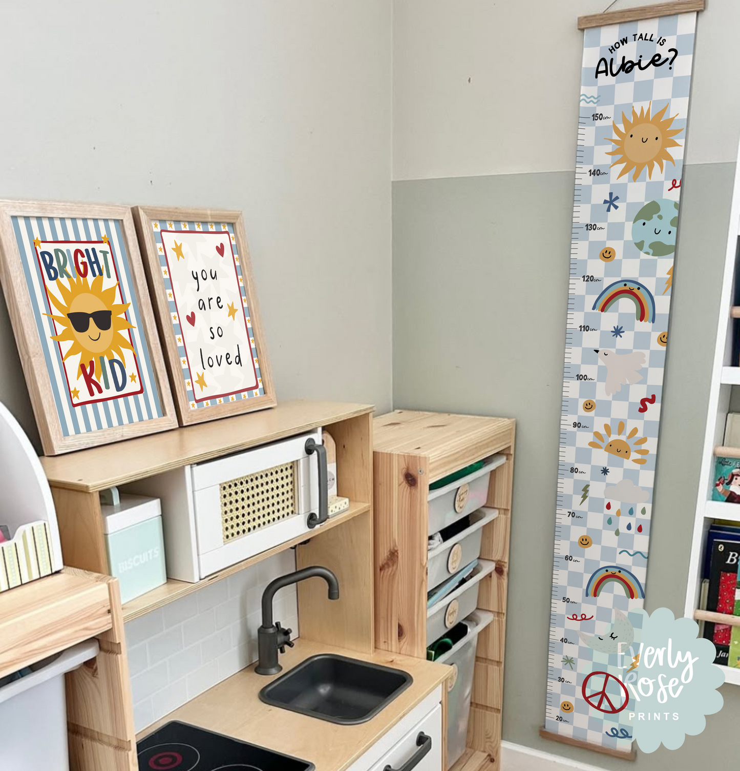 Personalised Sunshine Height Chart Print - Blue