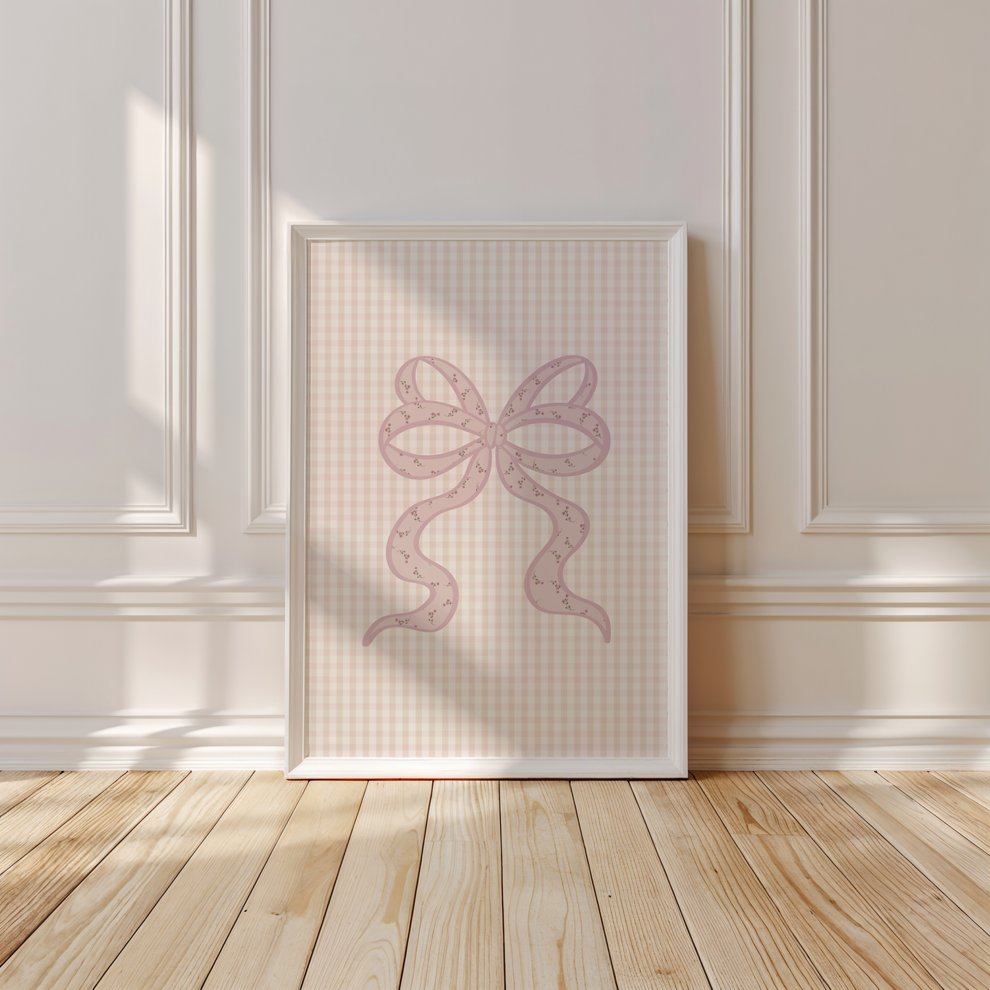 Cream Gingham Bow Print
