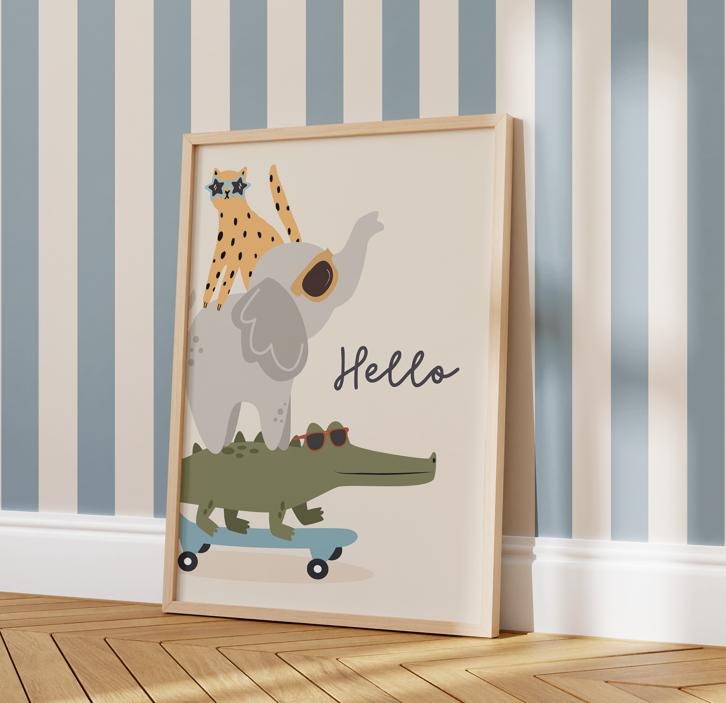"Hello" Animal Skateboard Print