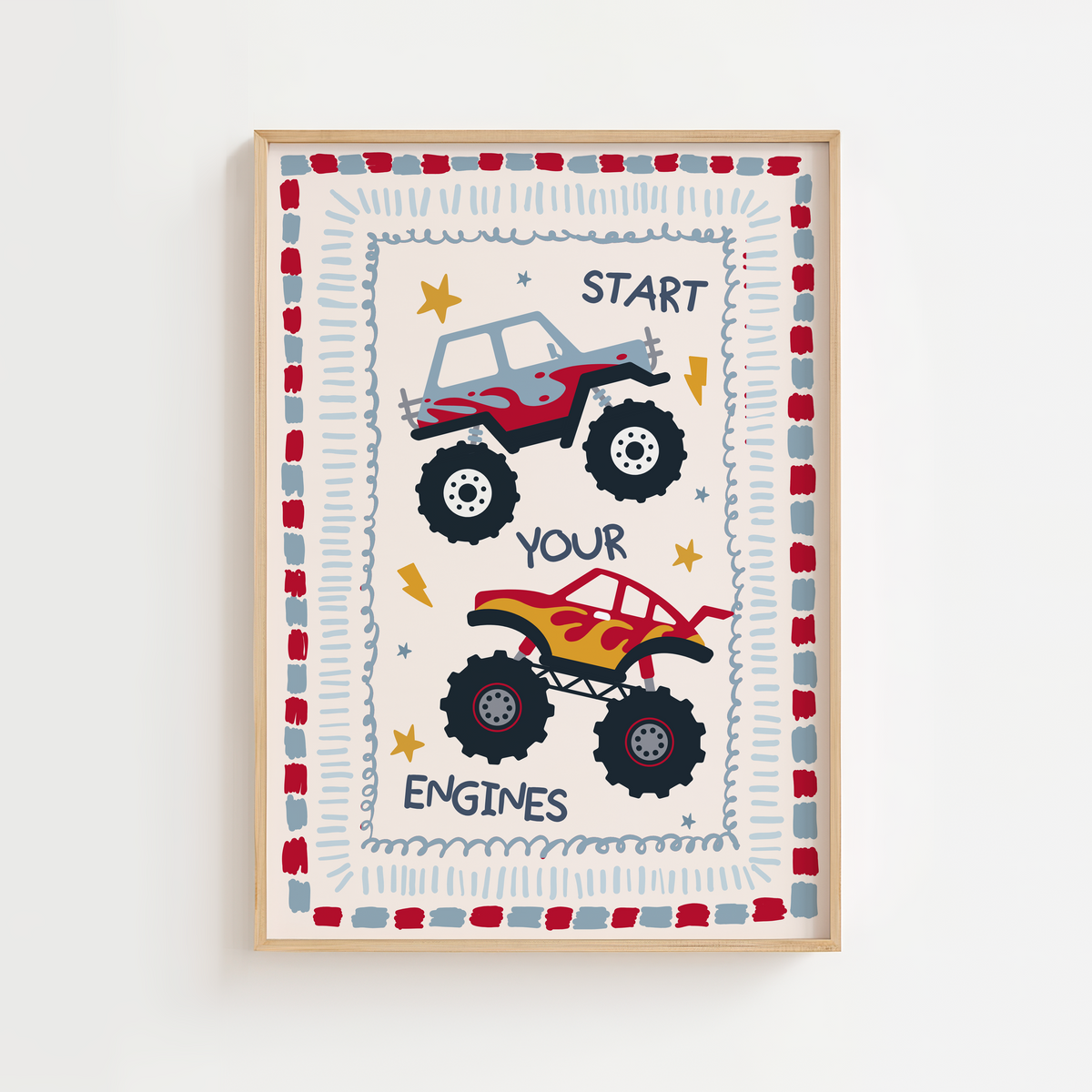 Monster Trucks Print - Blue/Red