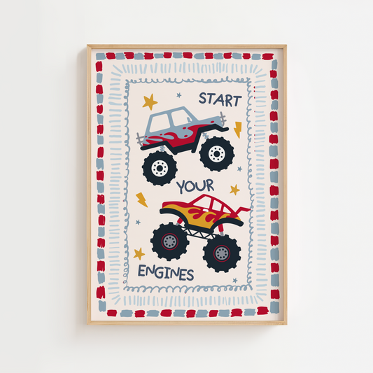 Monster Trucks Print - Blue/Red