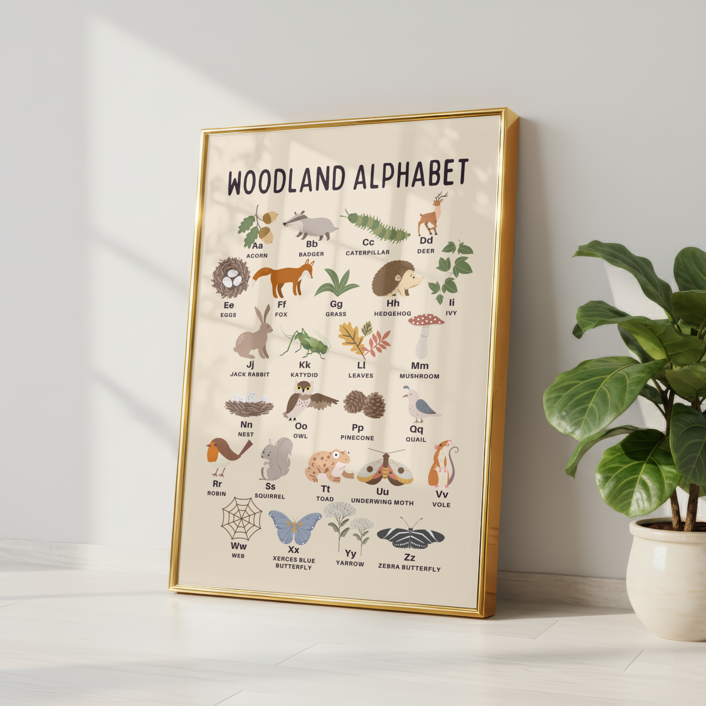 Woodland Alphabet Educational Print - Beige